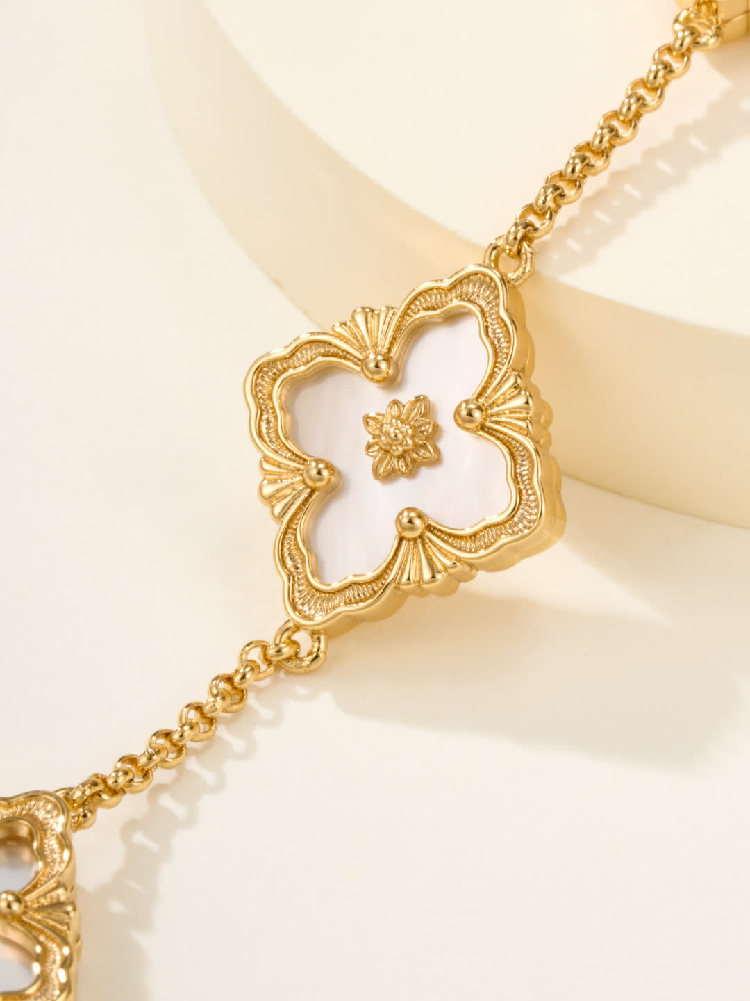 Van Cleef & Arpels Gold-Plated Bracelet with White Enamel Flowers